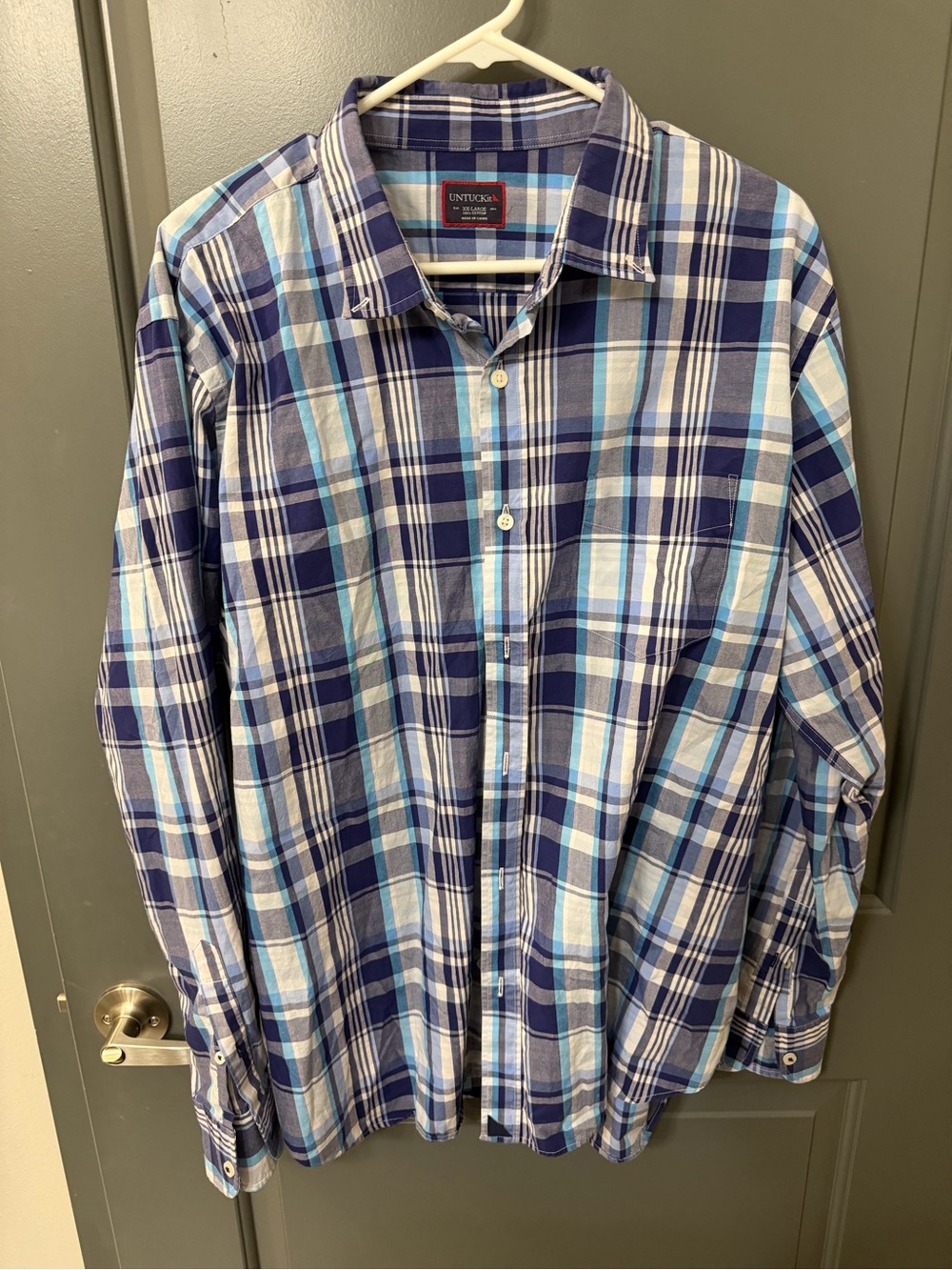 UNTUCKit Shirt Mens XXL Navy Blue Plaid Long Sleeve Button Up
